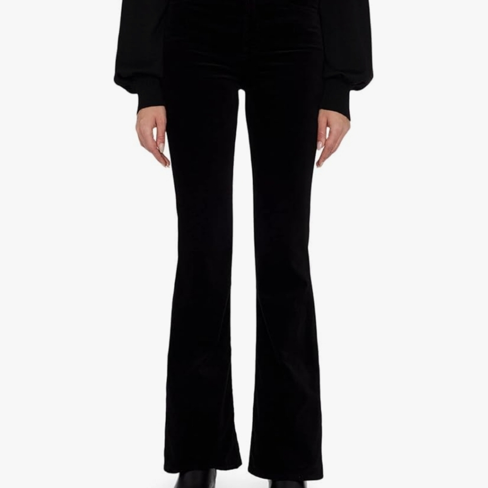7 FOR ALL MANKIND Flynt Velvet Velour Pants Black Bootcut Flare Mid High Rise 31